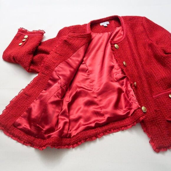Joan Rivers Red Chanelesque Jacket Size 14 - Picture 8 of 11